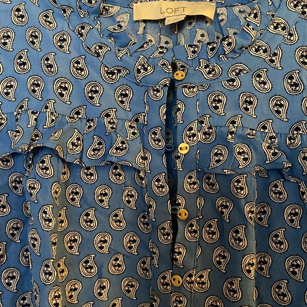 Loft Paisley Ruffle Button Blouse in Blue - Picture 6 of 12